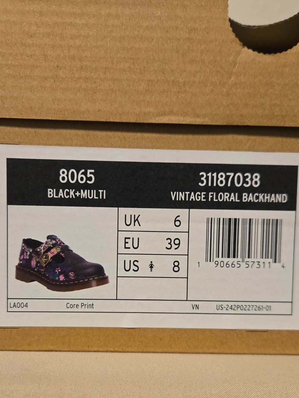 Dr. Martens Vintage Floral Backhand Black with Purple Floral Print